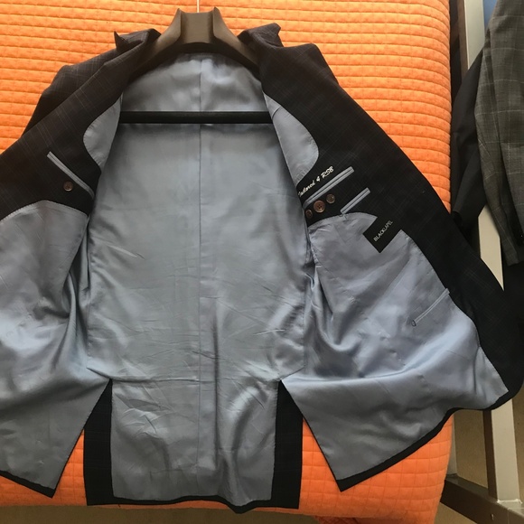 Black Lapel Navy Windowpane Custom 2 button Suit - Picture 5 of 6